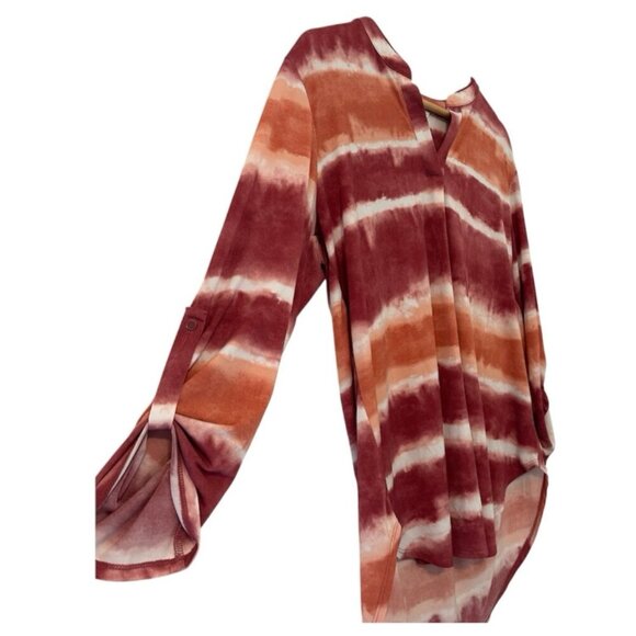 CATO Women's Large Pink Orange Stretch Tie Dye 3/4 Sleeve Casual Career Blouse - Picture 3 of 5